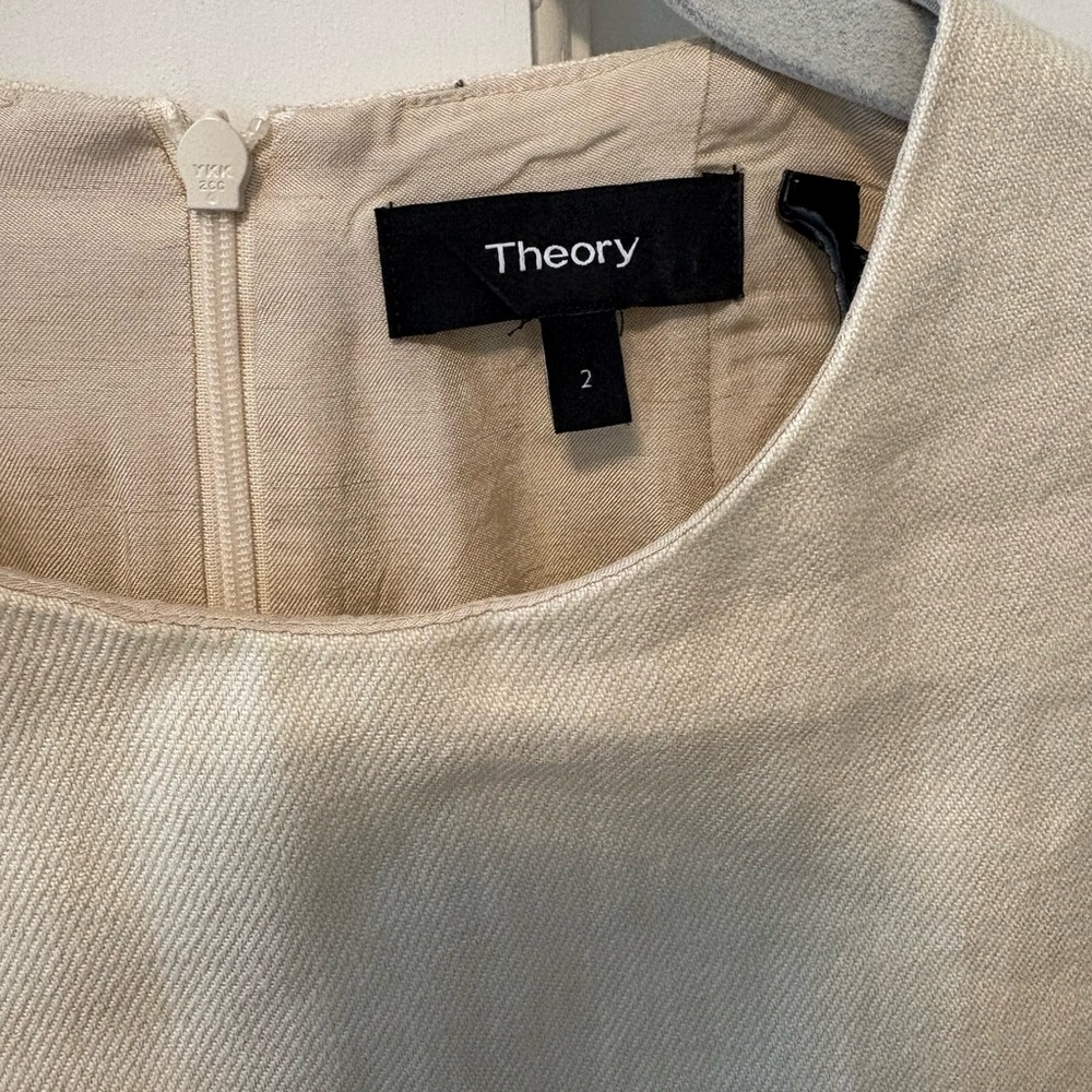 Theory beige linen blend column luxe shift minimalist neutral women’s dress 2 S - Picture 3 of 5